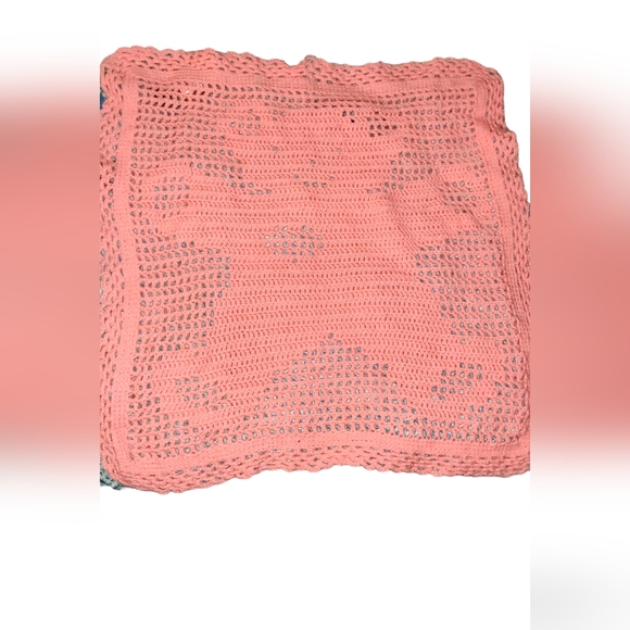 Vintage Handmade Pink Baby Blanket Afghan With Teddy Bear Design - Picture 3 of 3